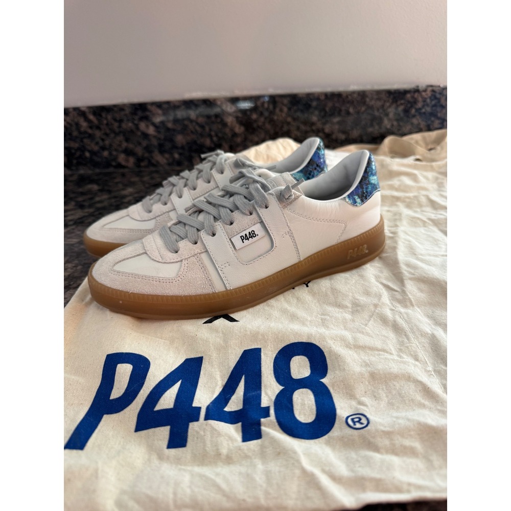 P448 Monza-W White Splash Leather Suede‎ Sneakers Blue Snakeskin Heel IT 37 US 7